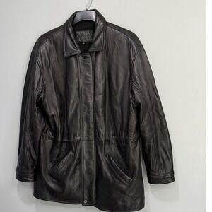 Brandini Le Collezioni Black Lamb Leather Car Coat Mens Large Full Zip Jacket